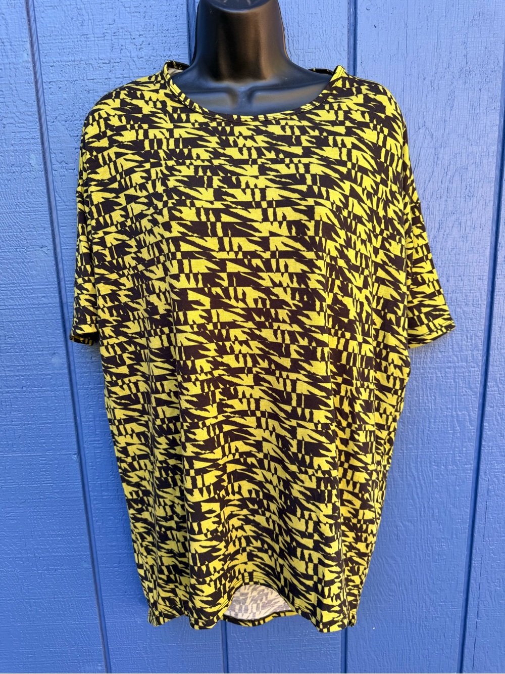 LuLaRoe Yellow and Black Graphic Crew Neck Top